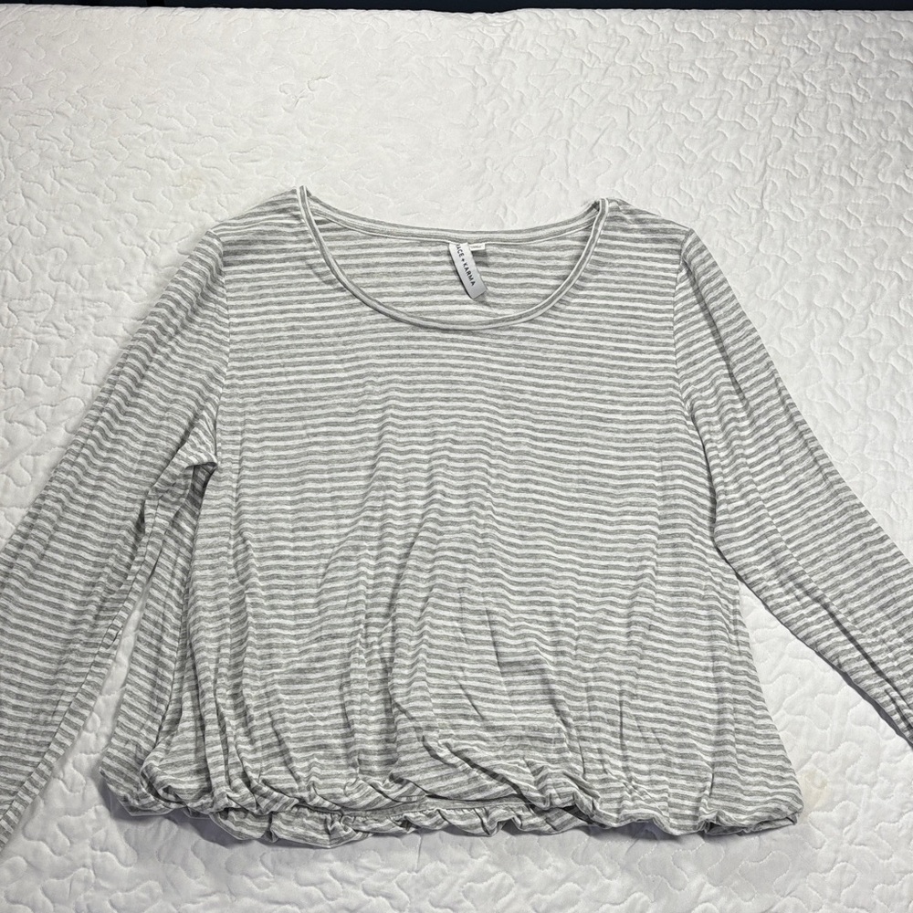 Grace + Karma Chic Gray Striped Long Sleeve Top size xl